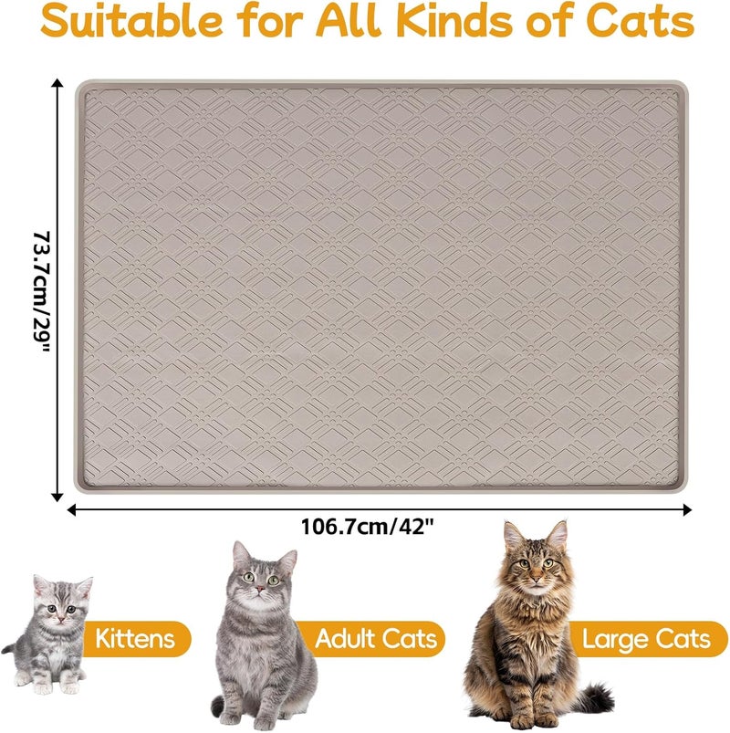Lanstics Cat Food Mat, 42" x 29" Large Silicone Mat Cat Feeding Mat with Raised Edge Non-Slip Pet Feeding Mat for Food and Water Bowl, Easy to Clean, Floor Protection (Beige) - Image 2